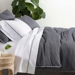 Annie Selke Gray Chambray King Duvet Cover + Four Pillow Shams